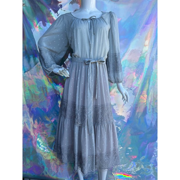 Silver Grey Spotted Flared Skirt Dress - Picture 1 of 14